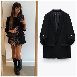 NEW Zara Women Blazer with Rolled-Up Sleeves Jacket